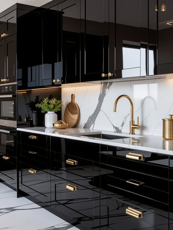 elegant gold cabinetry accents