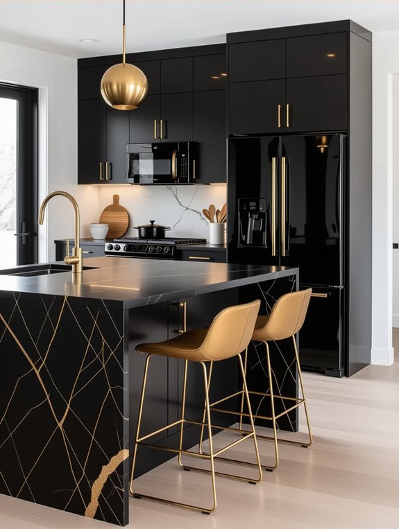 gold accented black appliances
