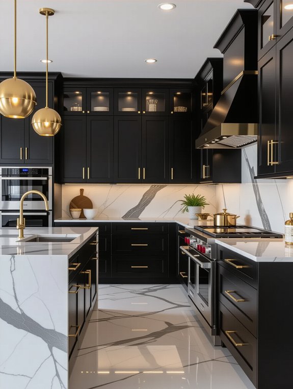 gold fixtures brighten dark walls