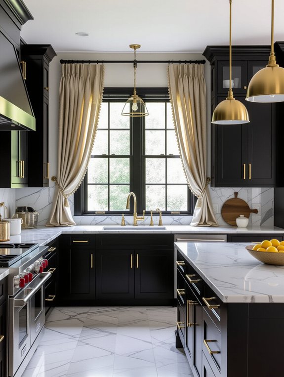 stylish black frames gold drapery