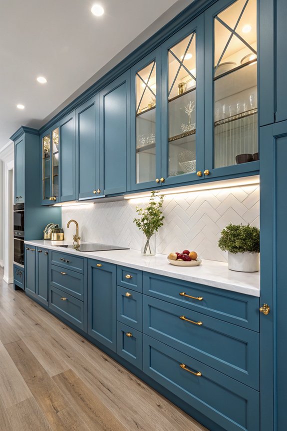 blue cabinets white countertops