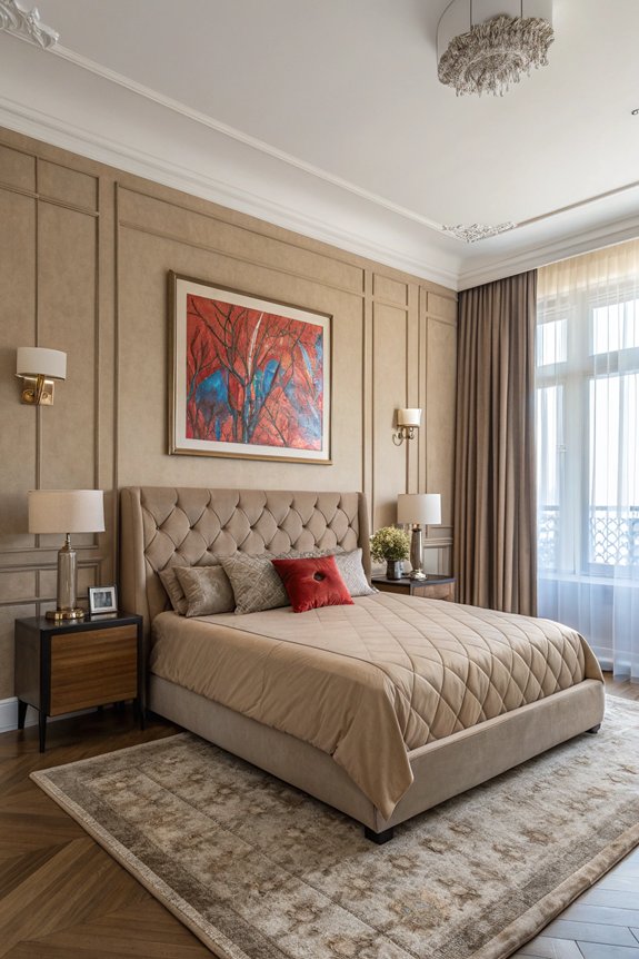 bold artwork enhances taupe