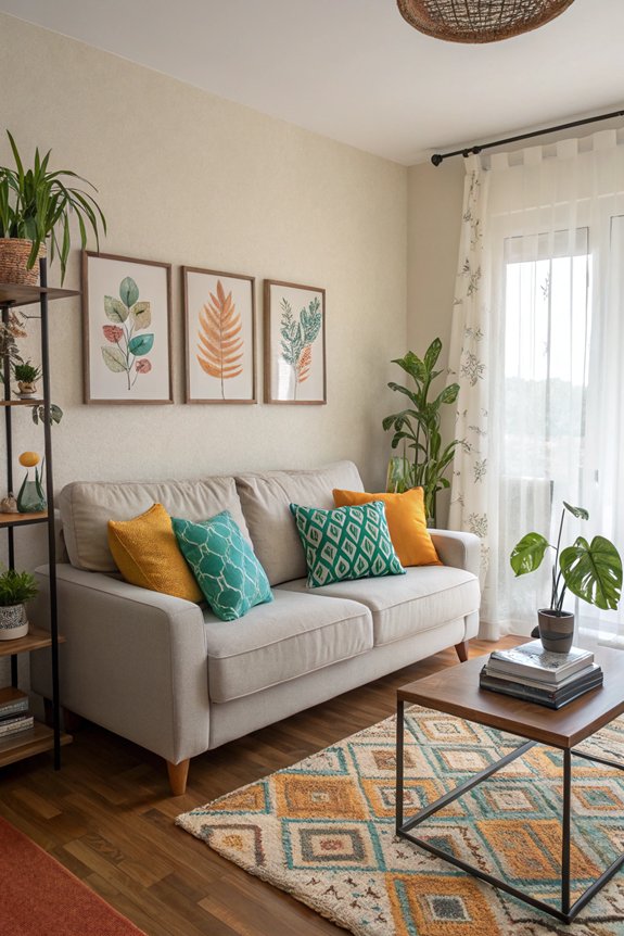 colorful throw pillows enhance