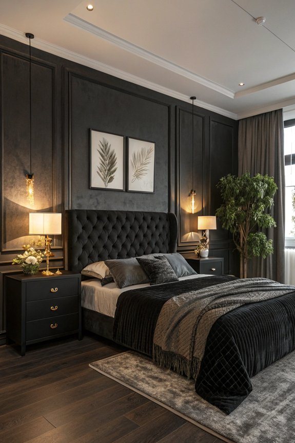 cozy black themed bedroom retreat