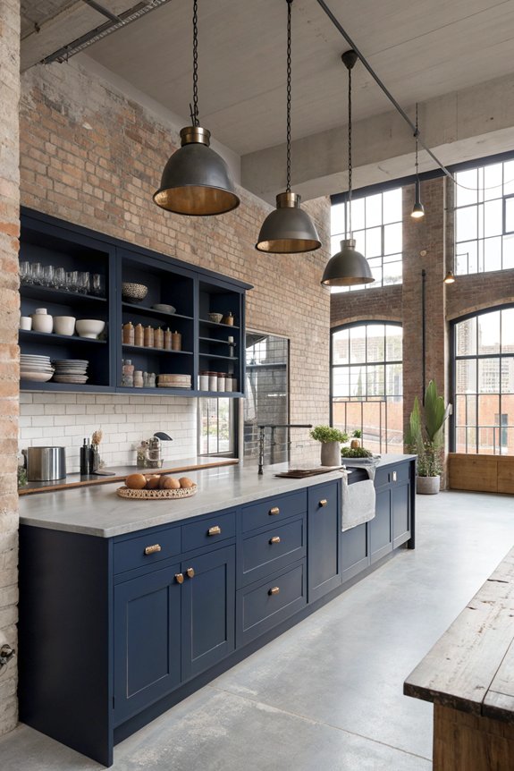 industrial blue cabinet kitchen