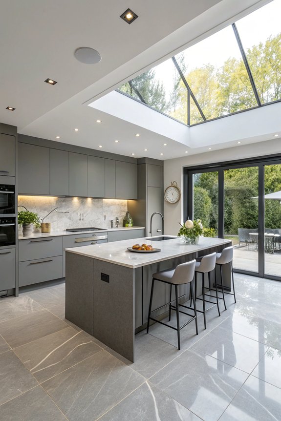 open concept grey kitchens