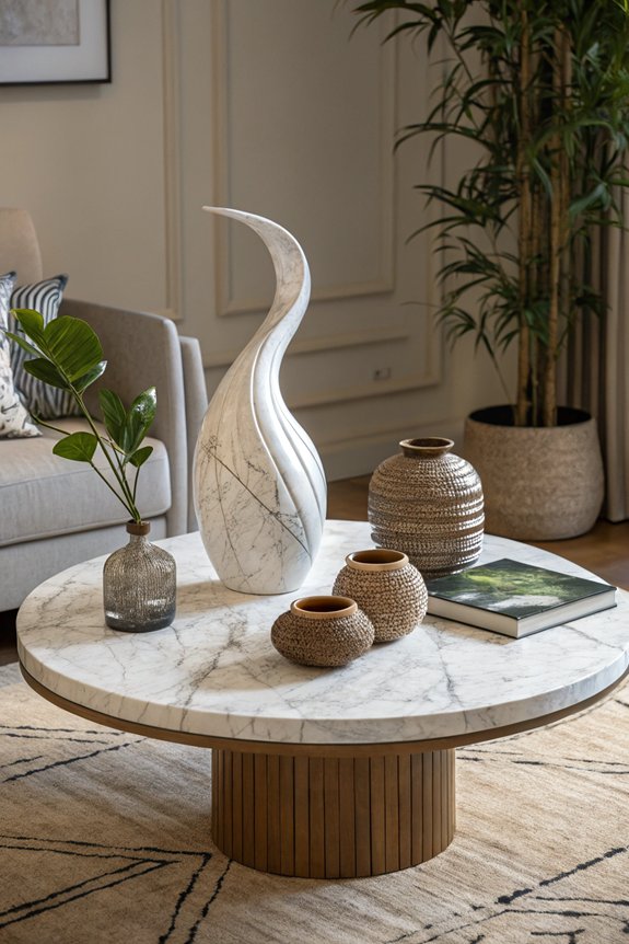 sculptures enhance coffee table