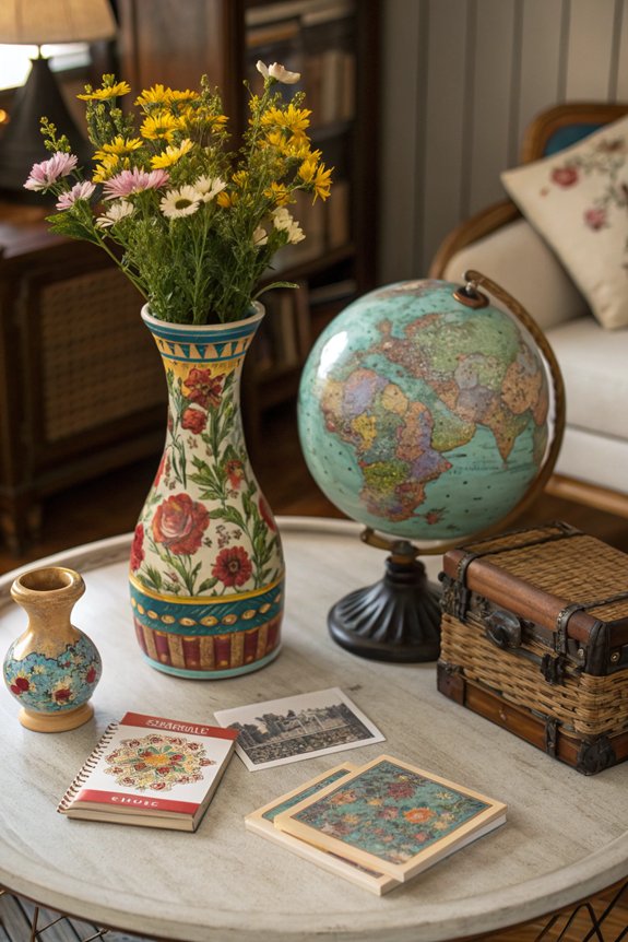 travel inspired coffee table decor