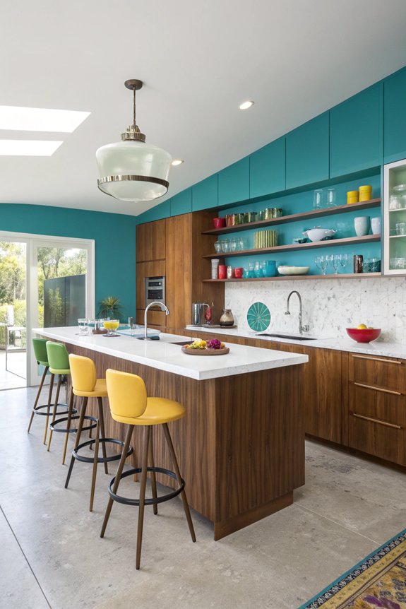 vibrant mid century kitchen colors